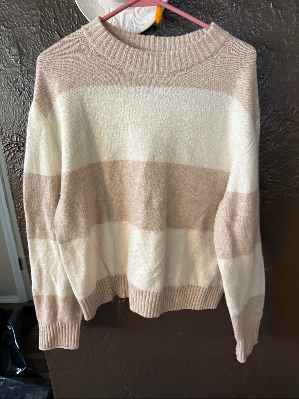 American Eagle Outfitters Striped Crewneck Sweater in Cream and Light Brown